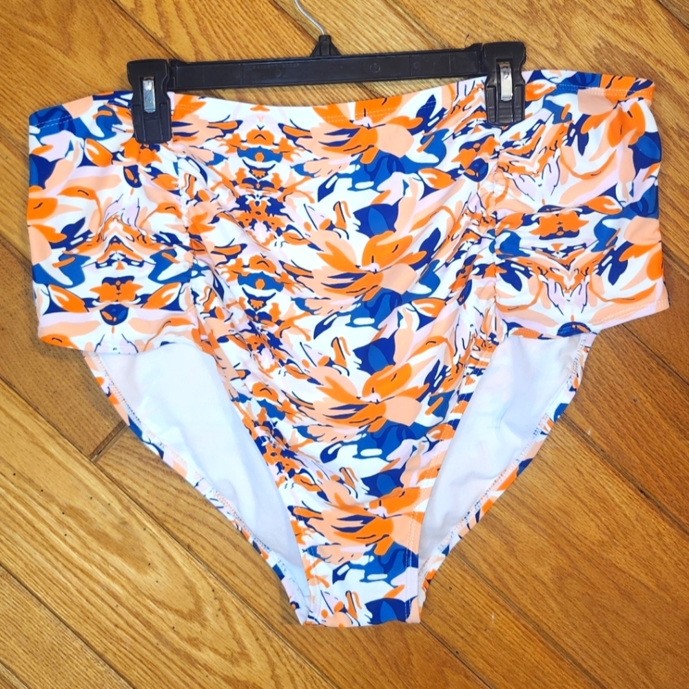 Floral Bikini Bottoms With Shades Of Pink And Blue High-Waisted Womens Size 1X